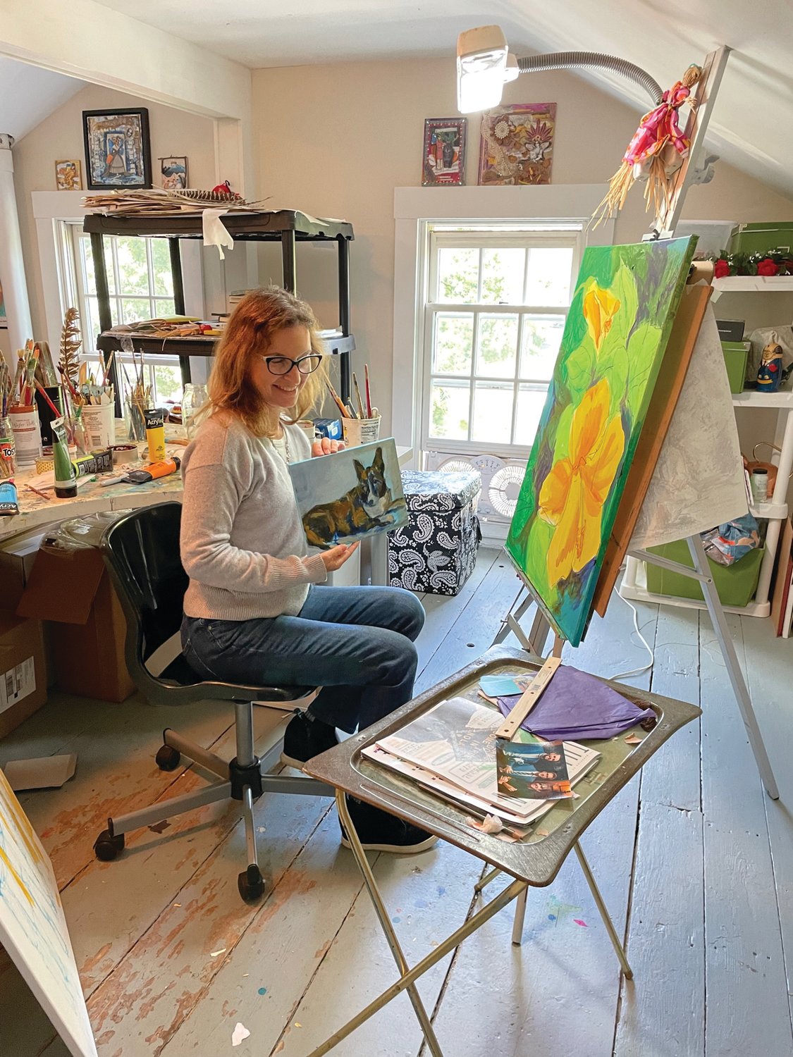 Rebecca Hamilton Stockdill, East Greenwich artist in her studio (Courtesy photos)